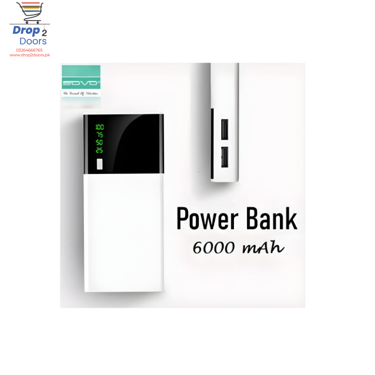 Sovo T20 6000mAh Portable Charger Power Bank With LED Flashing And Dual USB Output For Optimal High-Speed Charging