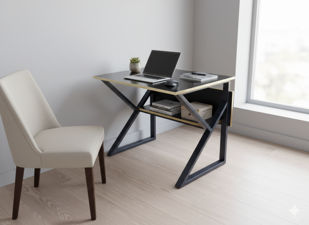 Modern Executive Study & Office Desk – Glossy Black & Gold